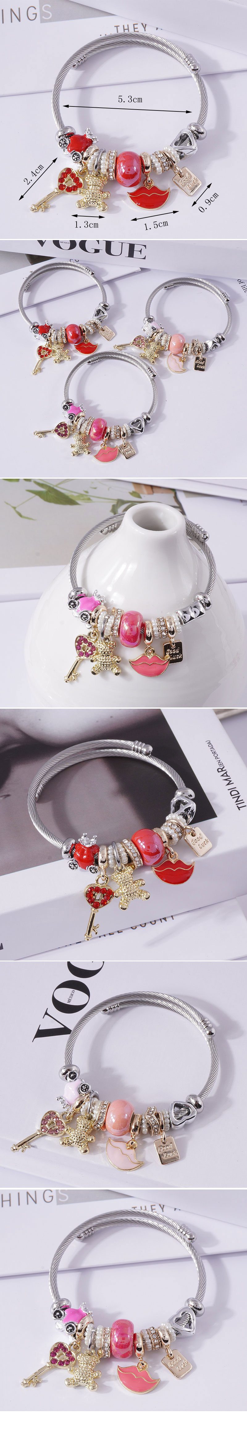 Vacation Animal Heart Shape Stainless Steel Plating Inlay Rhinestones Cuff Bracelets display picture 1