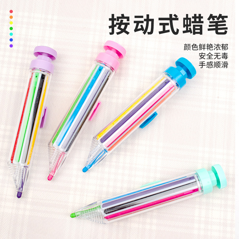 Rotating Crayons Non-Dirty Hand Crayons8-in-1 Rotating Multi-Color Crayons Children's Plastic8-Color Press Crayons