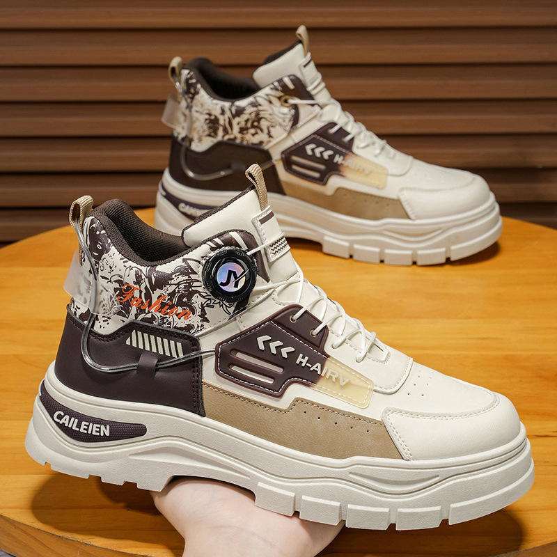 Zapatos masculinos de Alta Parte en otoño, 100 zapatos de cuero casual, ropa de trabajo, zapatos de tablero, montañismo juvenil, suela gruesa, botas Martin masculinas