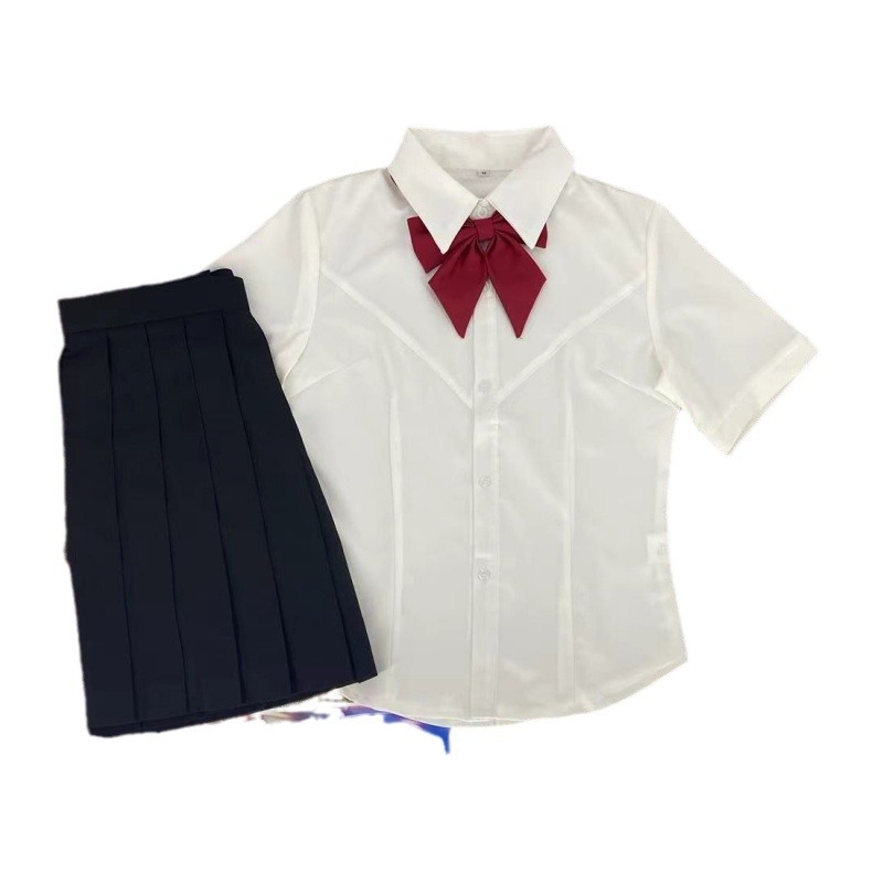 원래 JK 흰색 허리 셔츠 가슴 라인 일본 주름 치마 유니폼 세트 슬림 핏 슬리밍 학교 느낌