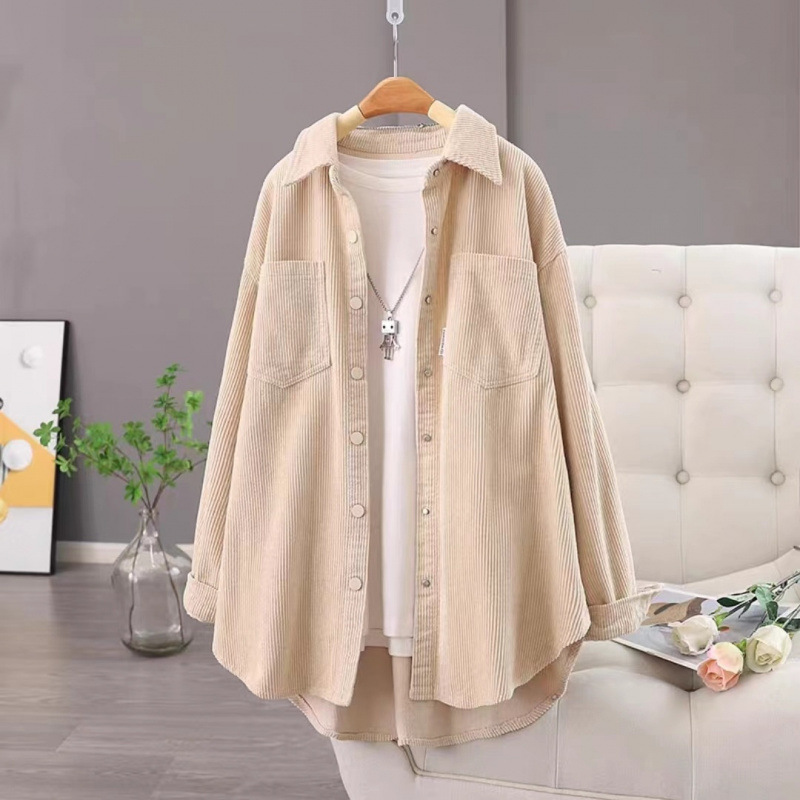 fleece-lined Thickened Shirt Women's Coat Autumn and Winter 2024 New Warm Loose Corduroy Long Sleeve Shirt Outer Wear Top