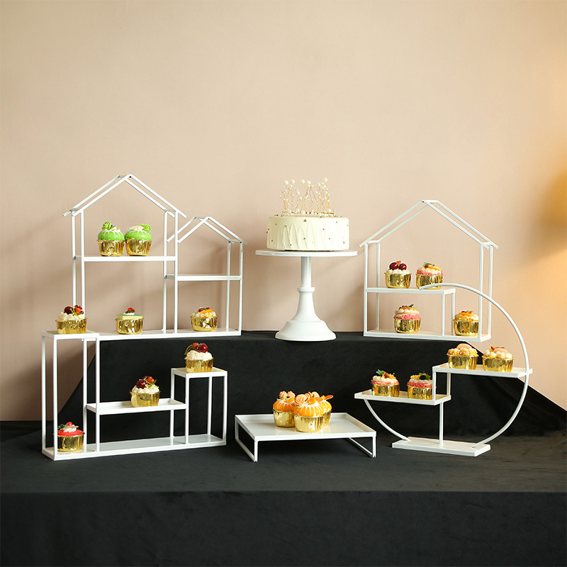 Mesa de postre de hierro blanco decoración soporte de exhibición bandeja de la torta té de la tarde europeo merienda soporte comida fría té mesa de descanso image 19