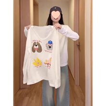 小众趣味印花长袖白色T恤女薄款防晒上衣夏季慵懒风宽松薄纱罩衫