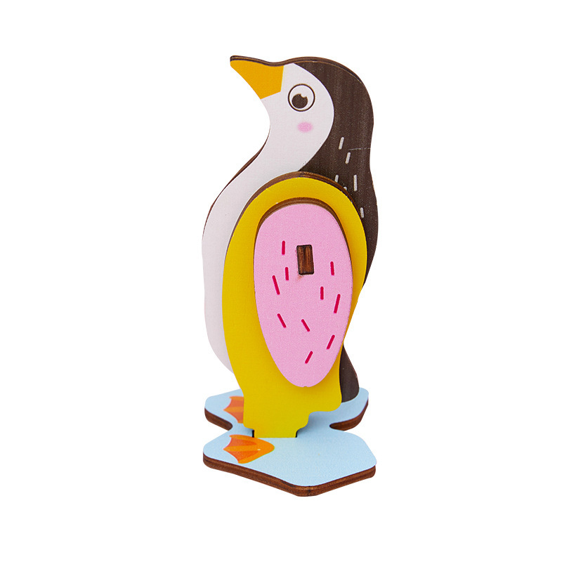 Venta al por mayor de madera 3D animal rompecabezas tridimensional bebé 2-3 años modelo animal educativo ensamblar bloques de construcción Juguetes