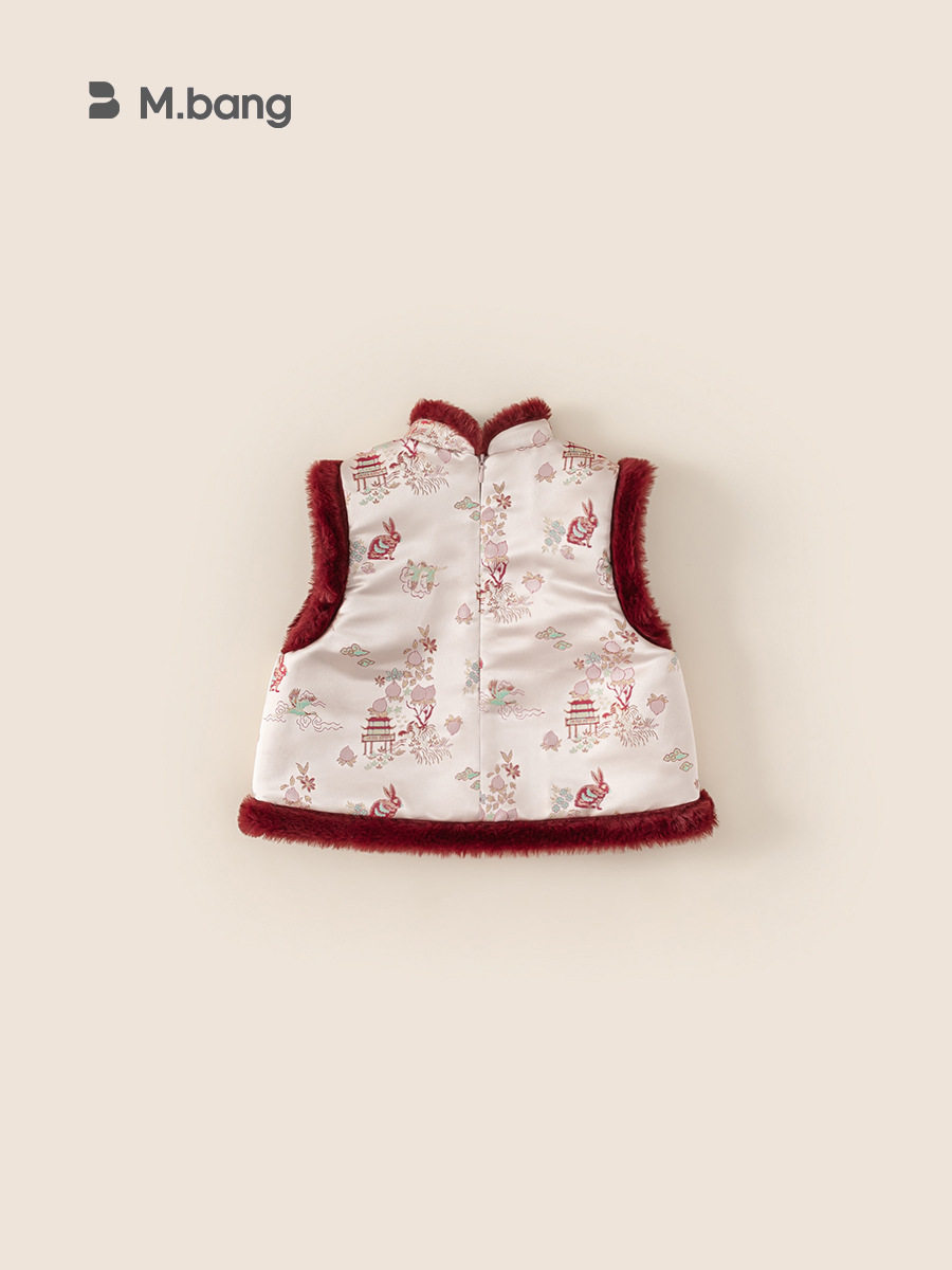 Youbao ropa para niños chaleco cheongsam para niñas invierno nuevo estilo más vellón engrosamiento ropa de felicitación de Año Nuevo chaleco chaleco cálido