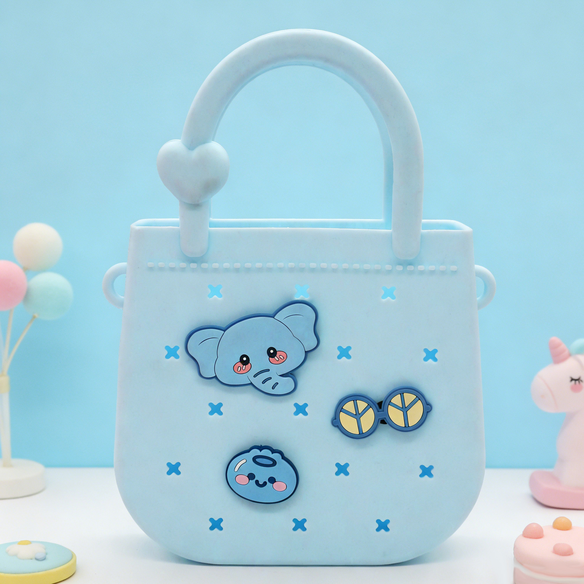 Ventas transfronterizas calientes DIY bolsa de agujeros de silicona bolsa de dibujos animados para niños bolsa de playa bolsa de almacenamiento de teléfonos móviles fábrica directa