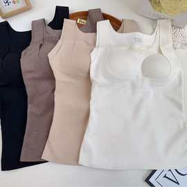 950# 一体式固定杯德绒保暖背心女士加绒发热打底内衣