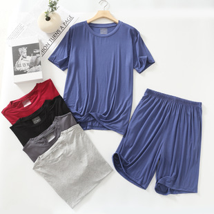 Men's summer pijama, thin shorts, trousers, set, with short sleeve, men's style