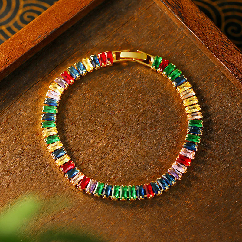 Korean-style Niche Design Sweet and Fresh Gold-plated Color Zircon Daily Simple Elegant Buckle Imitation Tourmaline Bracelet for Women