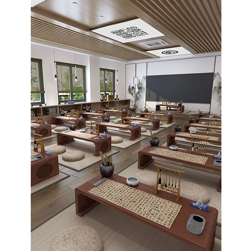 New Chinese Calligraphy Table Kindergarten Chinese Studies Tables and Chairs Training Course Desk Chair Painting and Calligraphy Table Solid Wood Go Tea Art Table