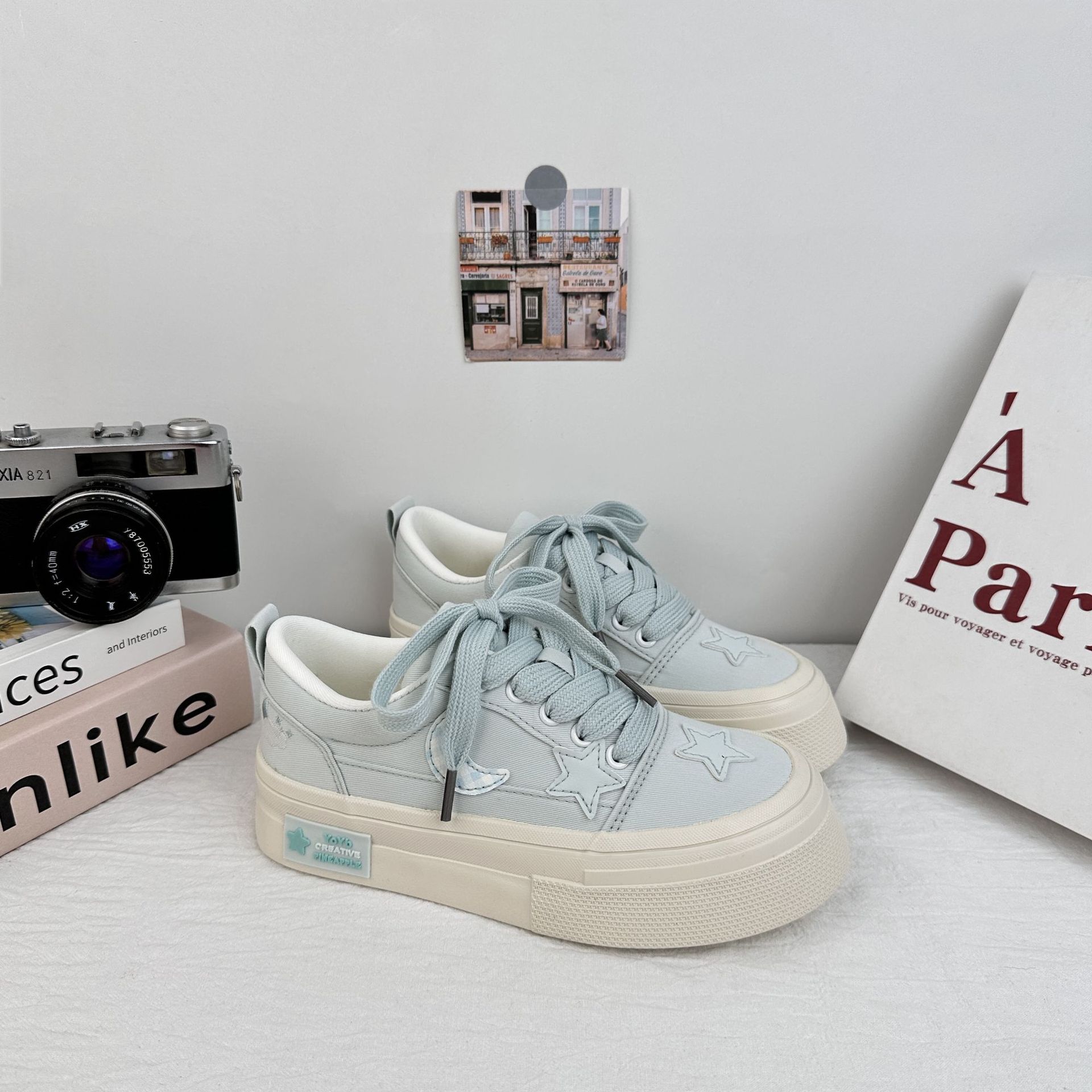 Farbo coreano estrellas zapatos de skate para mujeres 2025 nuevos zapatos blancos transpirables de verano con suela gruesa zapatos de lona variados