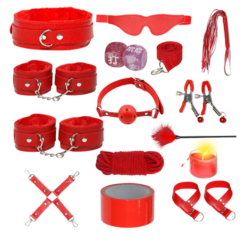 Juego de accesorios Jiuai SM incluido con esposas, látigo de cuero, tapón anal, suministros divertidos para habitaciones de parejas adultas, herramientas de juego sexual