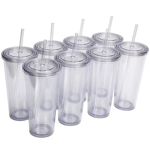 Manufacturer's New 24oz Cross-Border Creative Fully Transparent Drinking Cup Internet Celebrity Modern Simple Portable Double-Layer Straw Cup