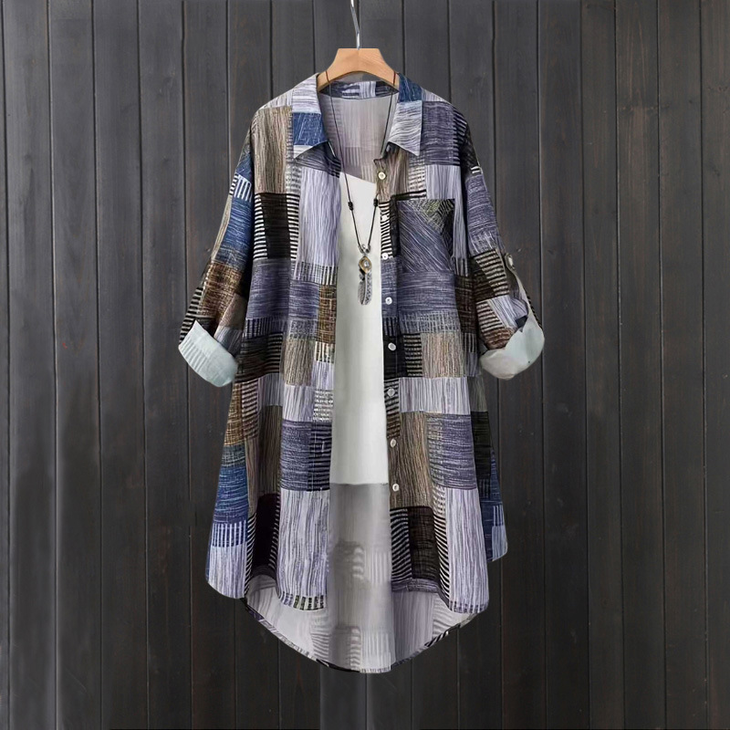 Fashionable Casual Loose-Fitting Spring and Autumn Cover-Up Jacket, Loose Plus-Size Shirt, Long-Sleeved Plaid Shirt, Sun Protection Shirt