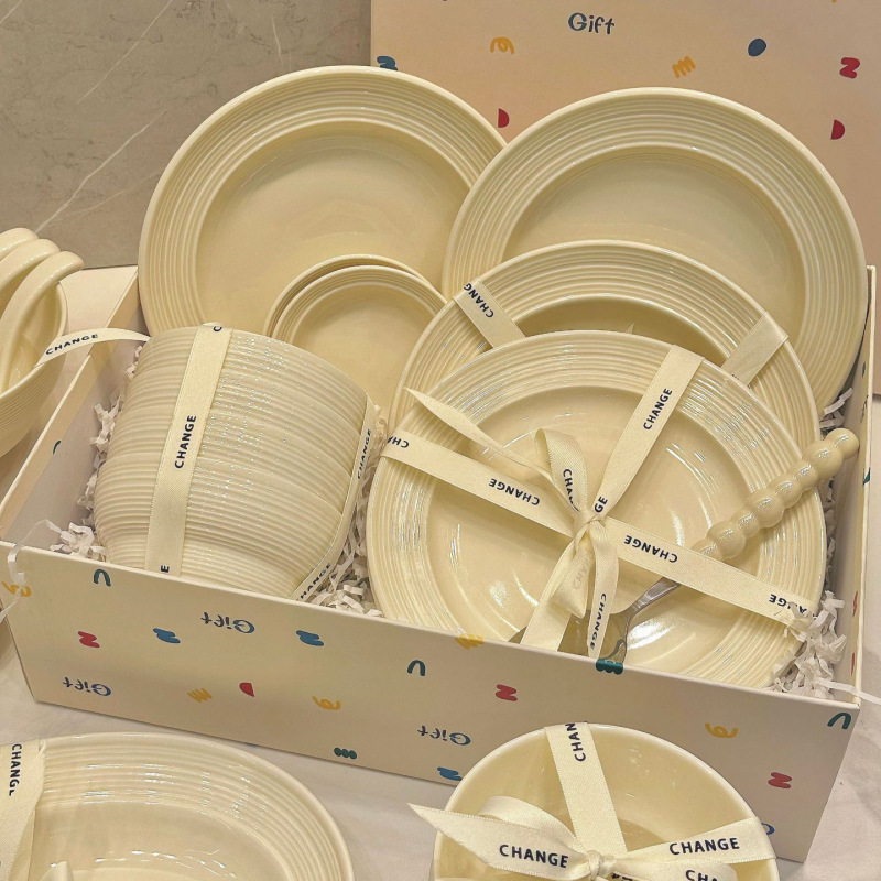 Milky White Rice Bowl, Ceramic Bowl, Underglaze Color Bowl and Plate Set for Home Use, Bowls and Plates, Customizable Wholesale for Gift Giving