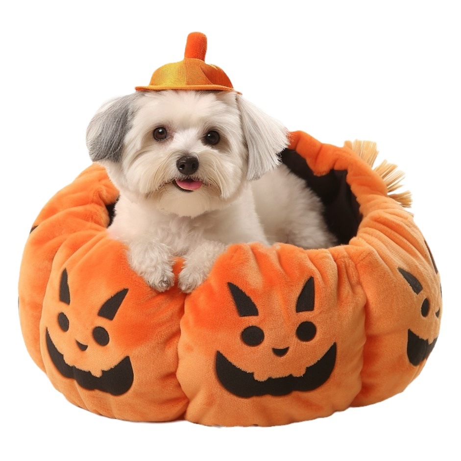 Transfronterizo nuevo fantasma de invierno cálido gato nido cama de perro suministros para mascotas Perrera de Halloween calabaza nido de mascotas