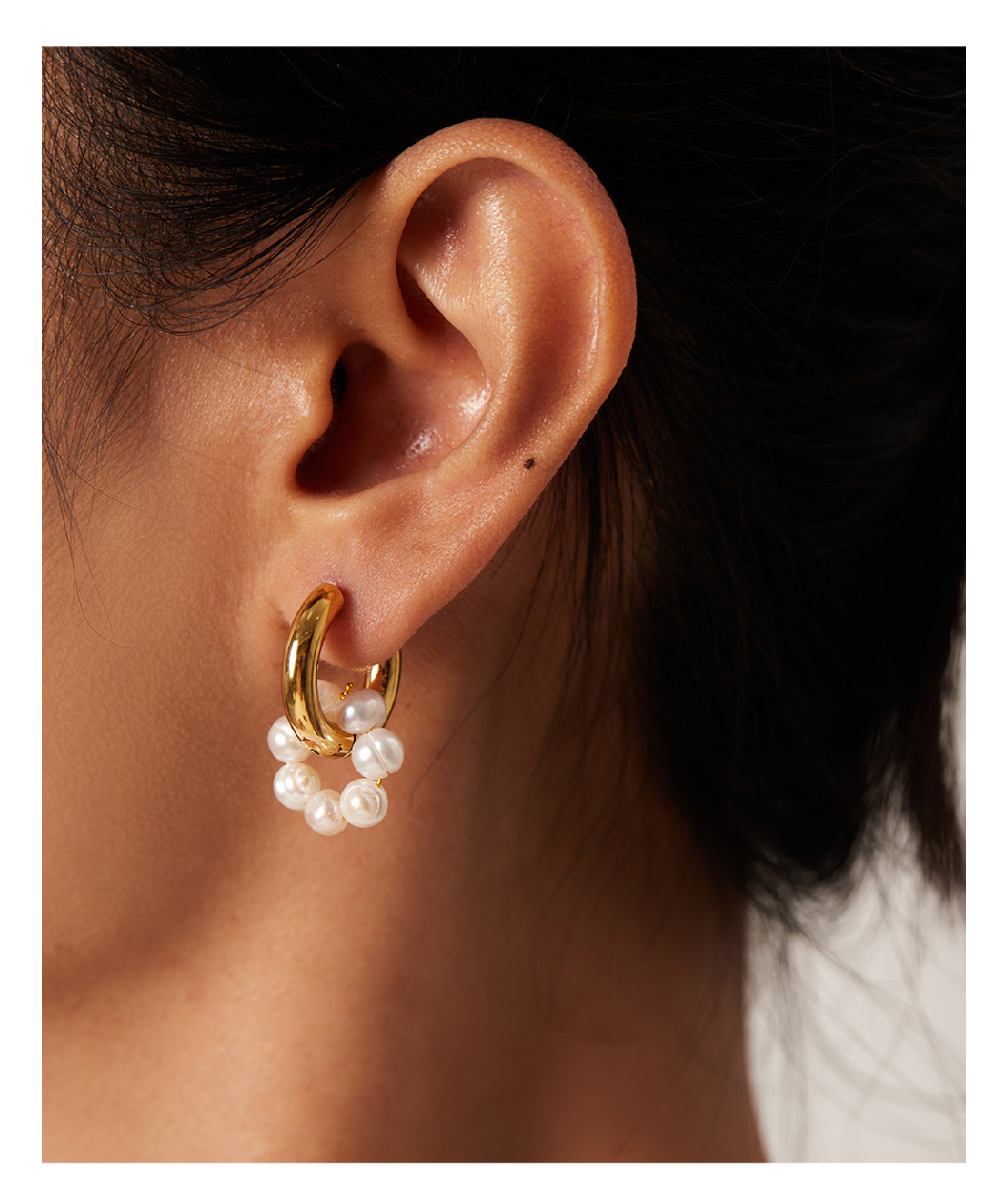 Retro Geometric Stainless Steel Gold Plated Pearl Earrings 1 Pair