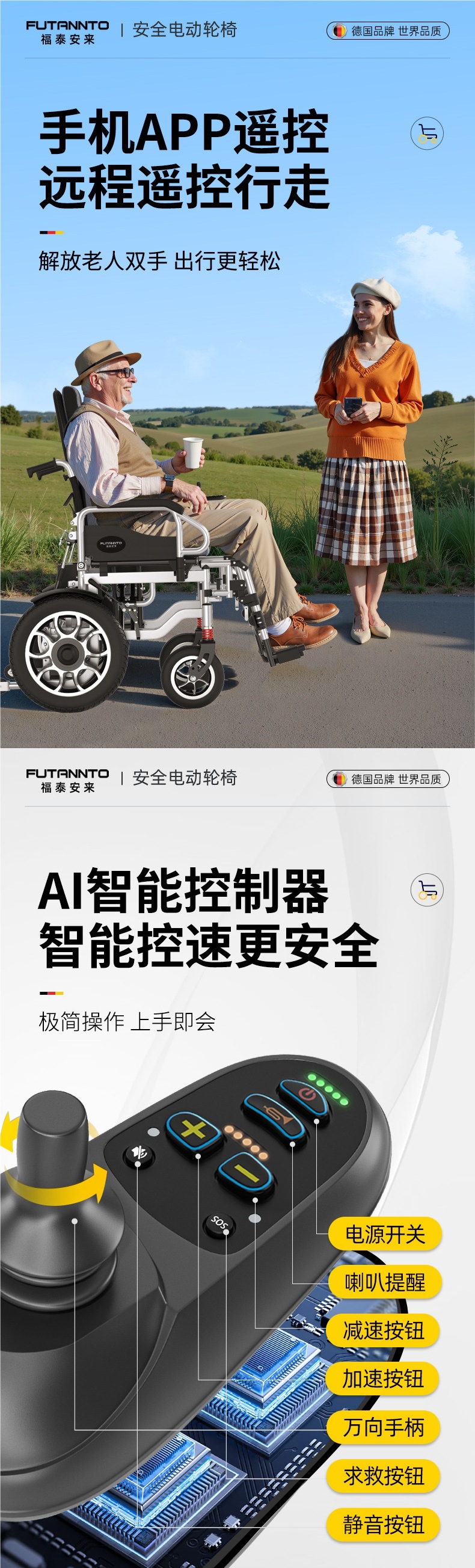 700W High-Power Electric Wheelchair for the Elderly, Intelligent Fully Automatic Folding Lightweight Obstacle-Climbing Mobility Vehicle