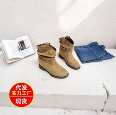 内增高小个子堆堆靴女春秋2025新款内增高西部牛仔靴单靴马丁靴