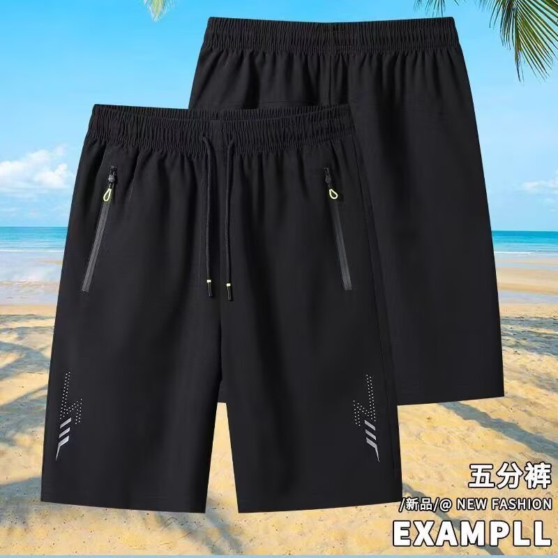 2025 verano nuevo estilo pantalones cortos deportivos con sensación de hielo pantalones de cinco puntos para hombres pantalones casuales delgados pantalones de secado rápido pantalones de playa de gran tamaño