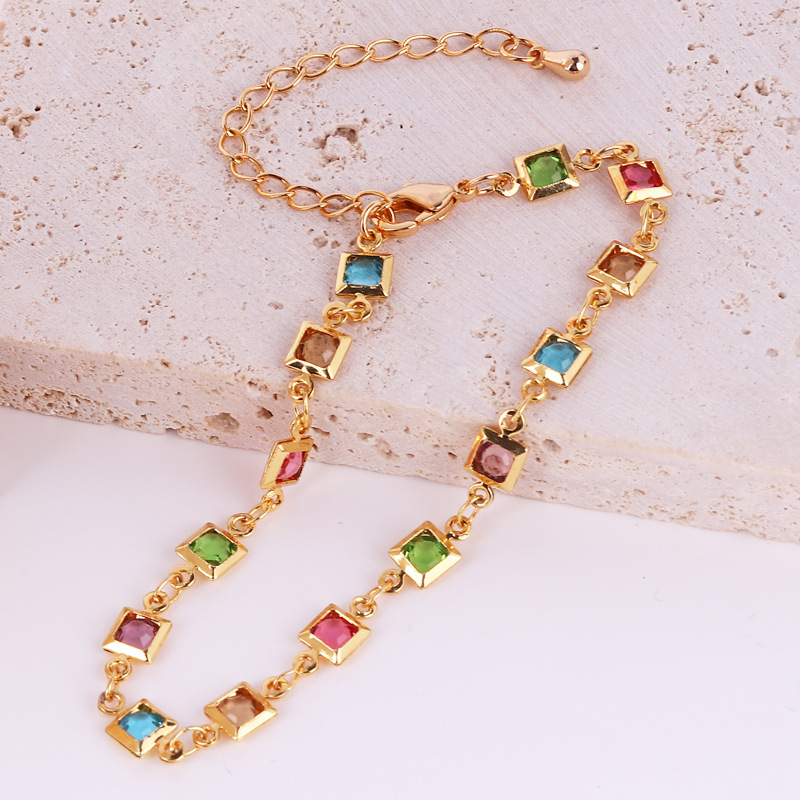 1 Piece Fashion Square Copper Plating Inlay Zircon Women's Bracelets Necklace display picture 5