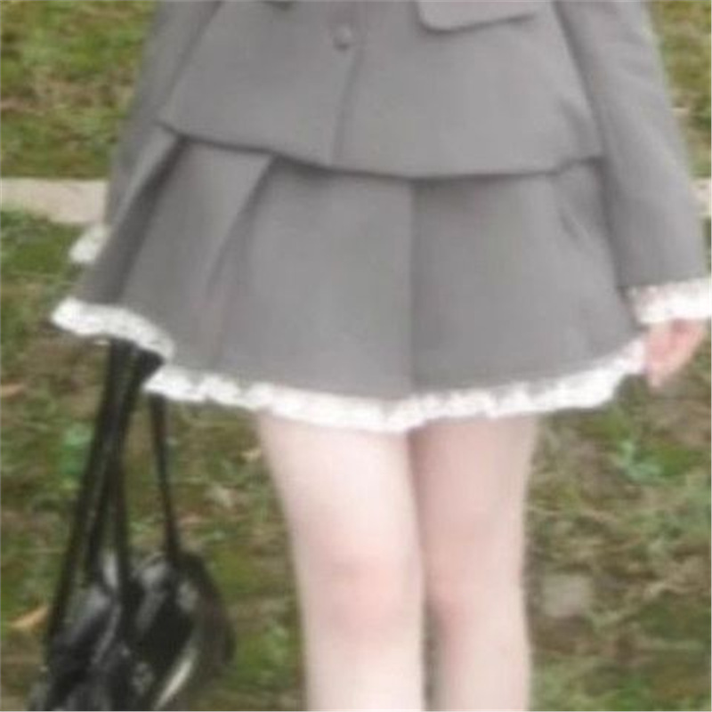 早法式学院风一整套穿搭女蕾丝拼接西服外穿外套高腰半身裙两件套|undefined