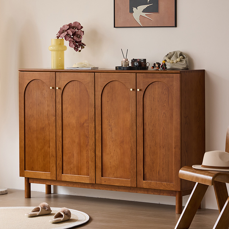 French-Style Vintage Shoe Cabinet Made of Solid Cherry Wood, Retro Entryway Shoe Cabinet for Home Use, Storage Cabinet for the Doorway