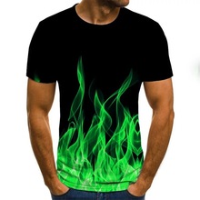 獨立站亞馬遜跨境多色火焰數碼印花t恤修身圓領男裝衣服現貨時尚