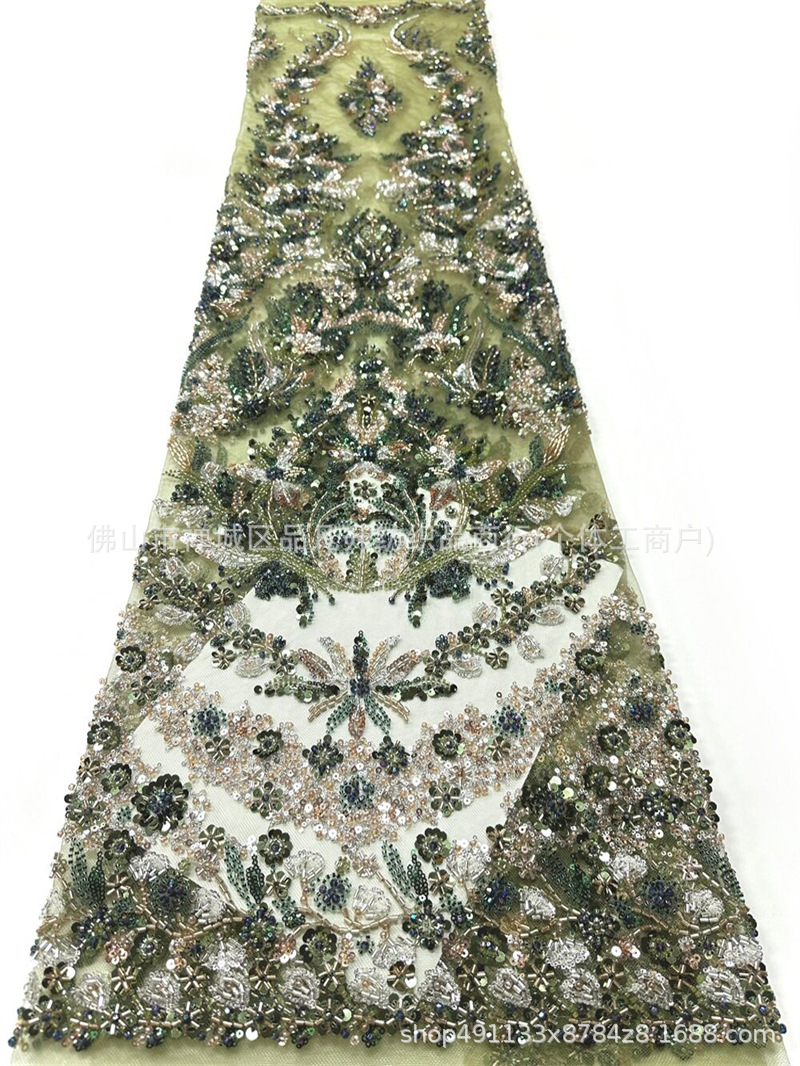 Fábrica directa de bordado de tubos de perlas vestido de boda vestido de noche vestido de moda tela de importación de tubos de perlas diapositivas