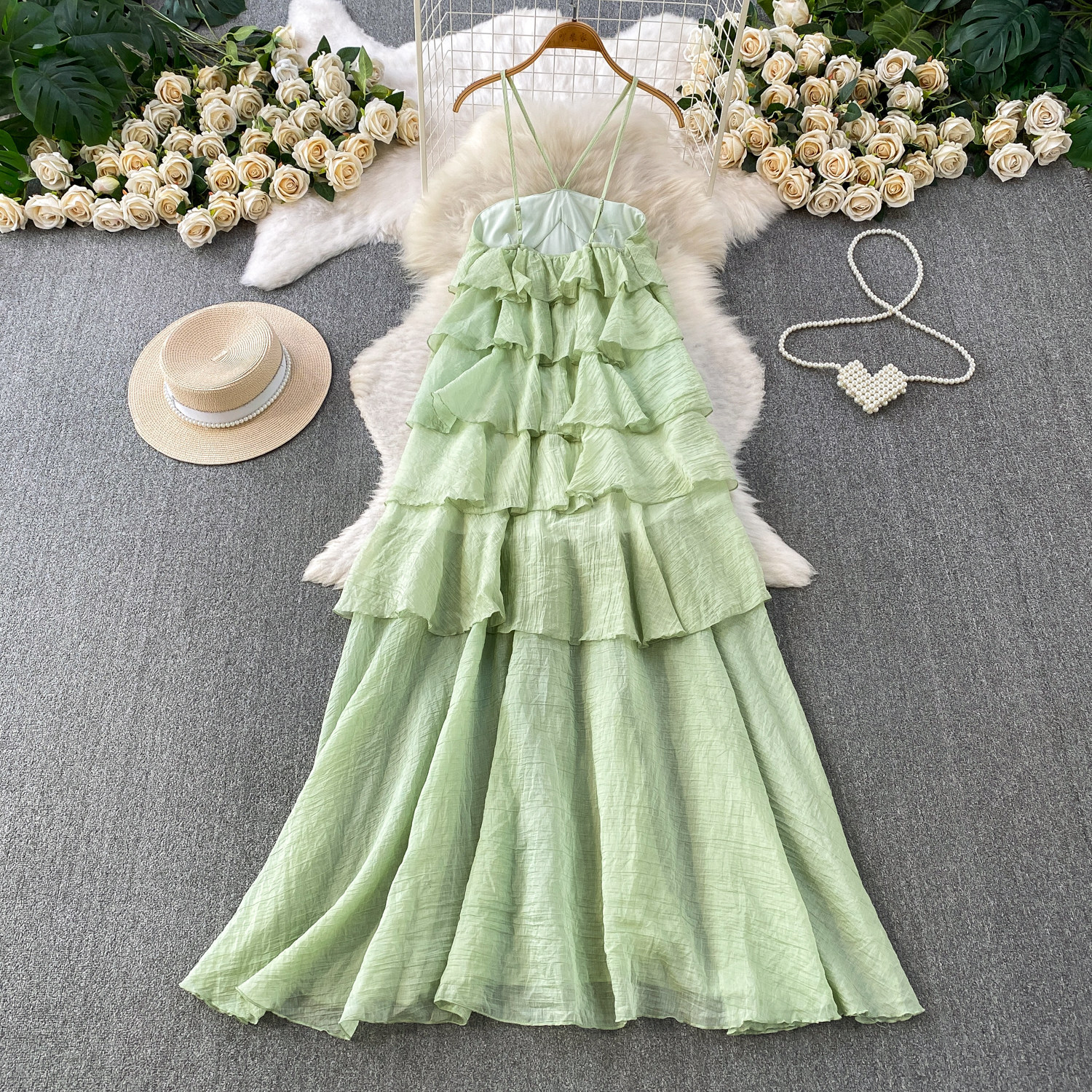 Women's Backless Maxi Dress With Spaghetti Straps, Flowy Beach Cover Up With Ruffle Hem, Sexy Boho Evening Gown For Vacation_ecoleips.com