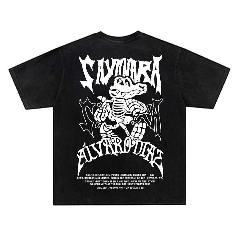 Vintage-Style Unisex Metal Dark Cartoon High Street Washed Trendy Summer Top with Crocodile Print Short-Sleeve T-Shirt Vintage-Style Unisex Metal Dark Cartoon High Street Washed Trendy Summer Top with Crocodile Print Short-Sleeve T-Shirt