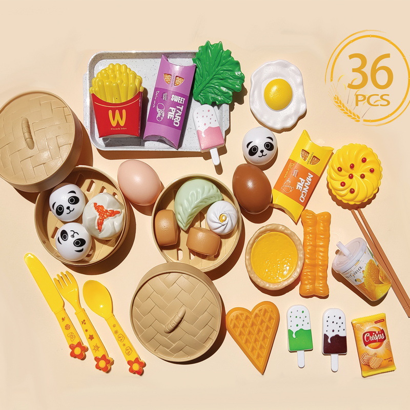 Fábrica al por mayor chino y occidental comida cocina juguetes simulación alimentos juguetes vapor hamburguesa pizza niños jugar casa traje