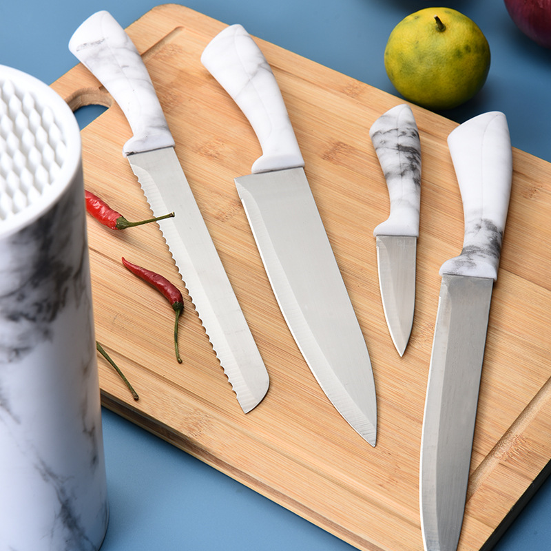 Fabricante de mármol cuchillo conjunto de cocina hogar con cuchillo de cuchillo barril de acero inoxidable caja de regalo cuchillo de cuchillo