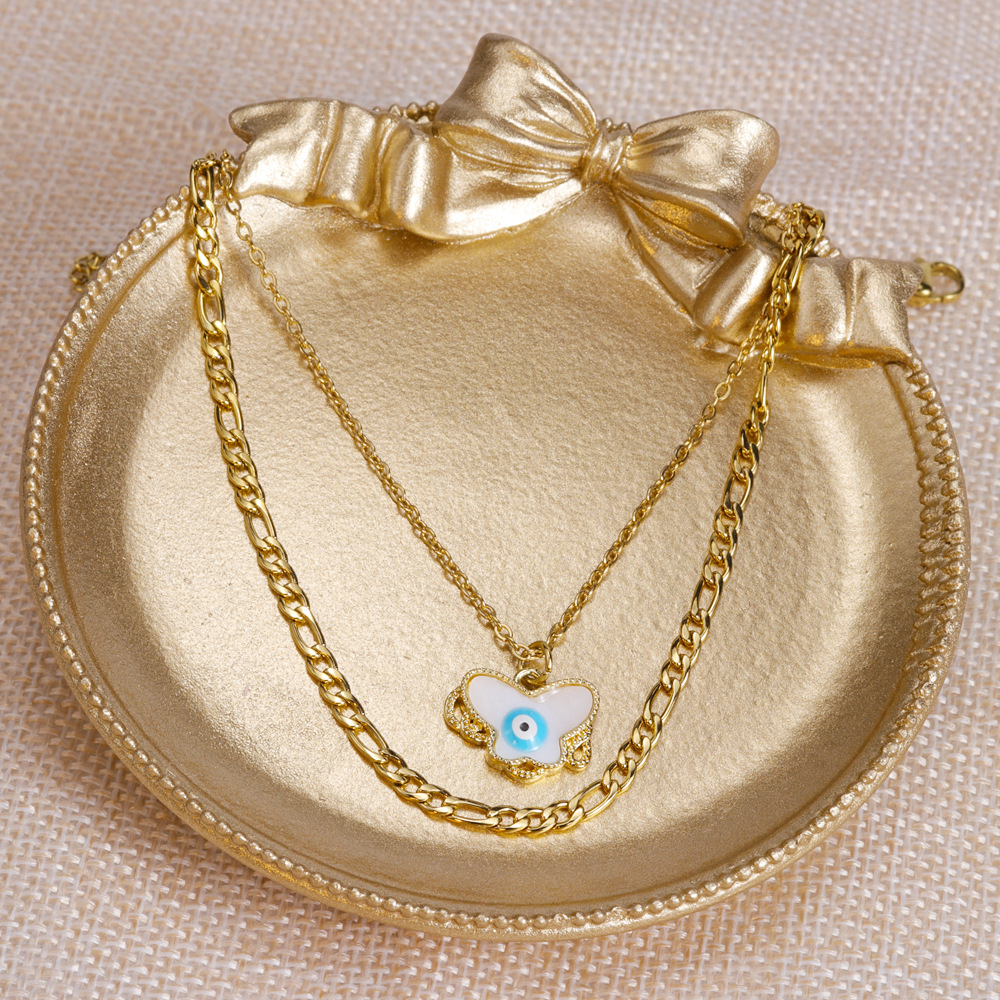 Fashion Butterfly Titanium Steel Plating Layered Necklaces 1 Piece