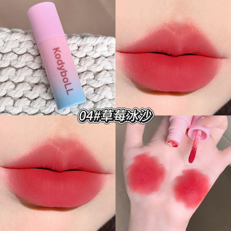 Kodyboll esmalte labial de niebla suave, mate, blanco, seco, color natural, lipstick.