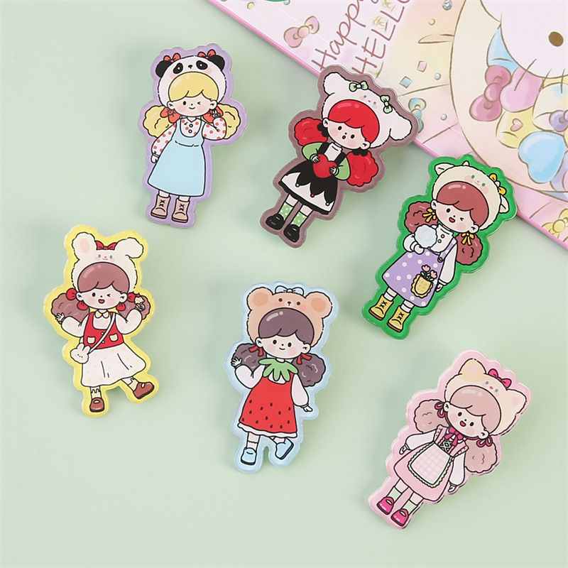 漫画クリエイティブアクリルブローチドーパミン女の子かわいいバッジ子供装饰ピンストラップアクセサリー卸売|undefined