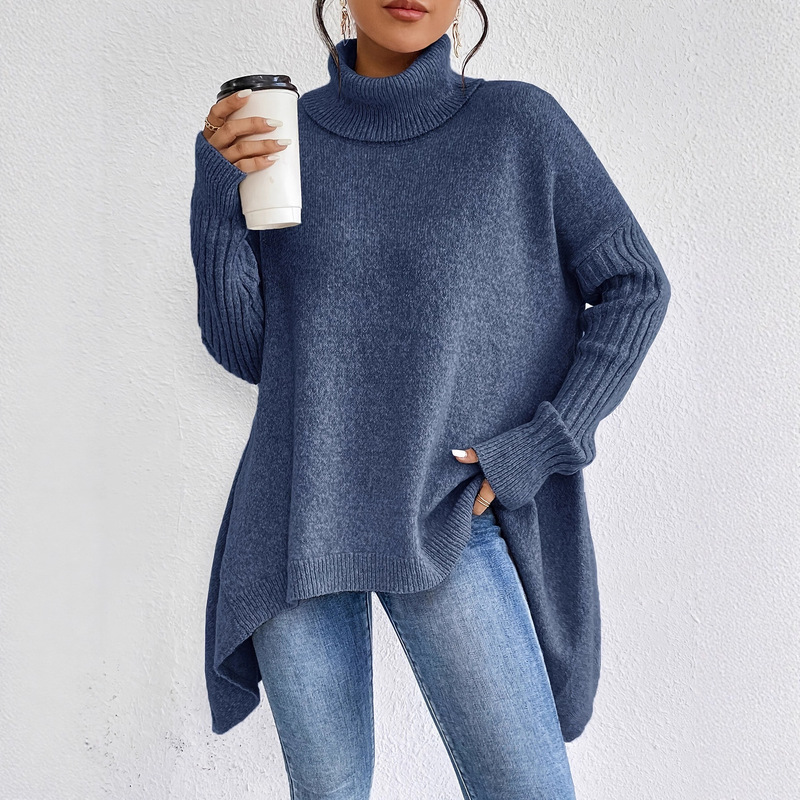 European and American Cross-Border Autumn and Winter Loose Fashion Casual Off-Shoulder High-Neck Thick Knit Sweater