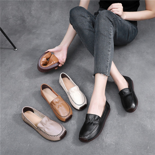 Cowhide comfortable soft sole mother's shoes single shoes women's shoes large size wide version running volume women's shoes 2128