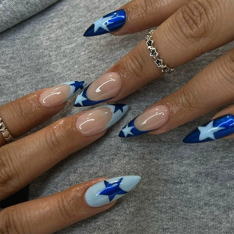 Европейская и американская внешняя торговая одежда Armor Blue French Star Nail Art Patch Готовый продукт Съемный накладной гвоздь Нашивка для ногтей