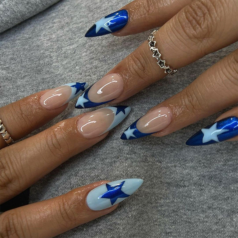 European and american foreign trade wear nail blue french star nail patch finished product detachable fake nail nail patch nail piece European and american foreign trade wear nail blue french star nail patch finished product detachable fake nail nail patch nail piece