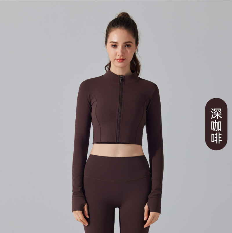 Chaqueta deportiva para correr al aire libre con cremallera delgada antibacteriana desnuda, chaqueta de manga larga para fitness delgado, ropa de yoga para niñas, otoño image 9