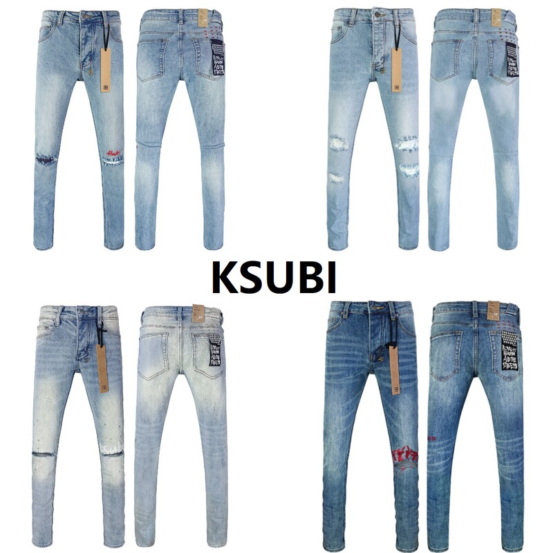 Cross-Border New Model with All Three Tags, 2026 Hot-Selling Ksubi Ripped Stretch American High Street Casual Men's Jeans