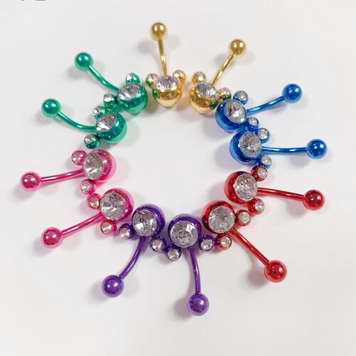 Fashionable new style zircon inlaid navel button European and American sexy threaded navel ring navel nail piercing jewelry