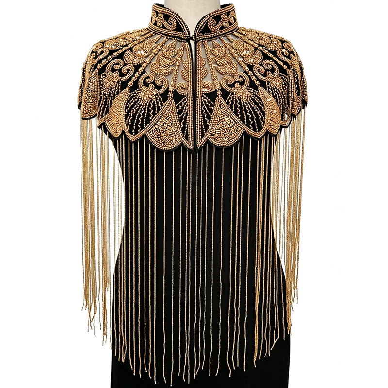 Tassel shawl, hand-beaded and fully embroidered, vintage cloud shoulder sari for performances, banquets, parties, mother of the bride, bride