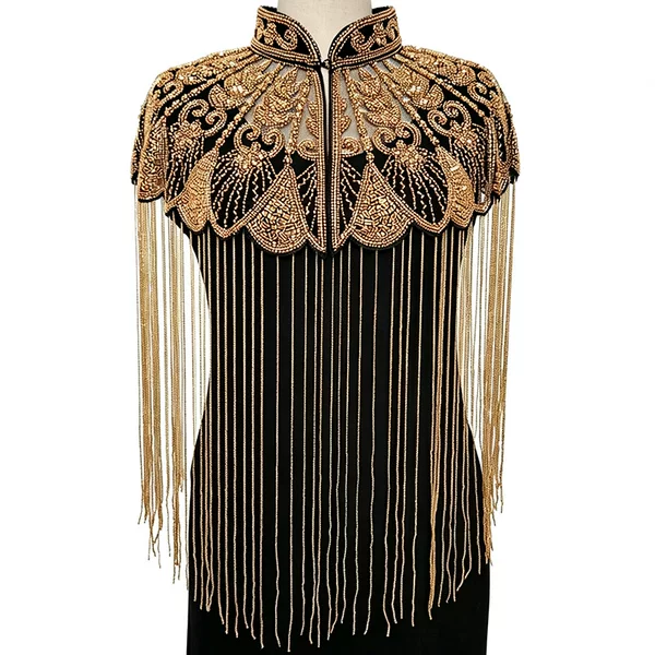 Tassel shawl, hand-beaded and fully embroidered, vintage cloud shoulder sari for performances, banquets, parties, mother of the bride, bride