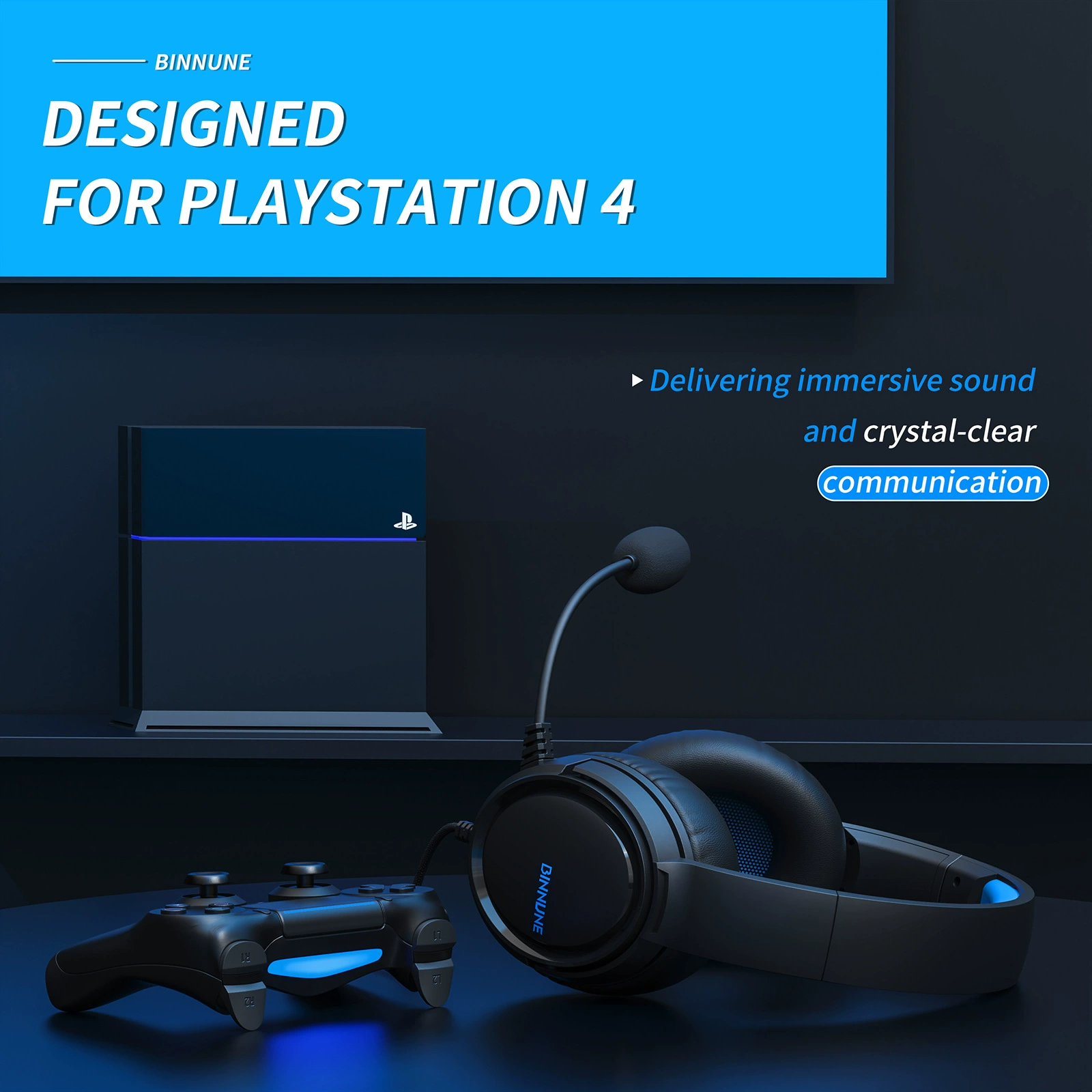 Игровая гарнитура BINNUNE BG02 с микрофоном, накладные полноразмерные проводные наушники, совместимы с PS/PC/Xbox