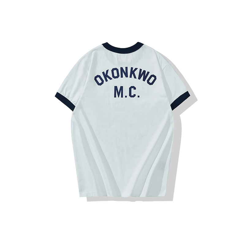 OKONKWO motocicleta impresa color matching ameikaji camiseta 200g cuello redondo color matching collar manga corta Camiseta