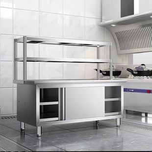 Commercial Stainless Steel Sliding Door Work Station Storage Cabinet Vegetable Cutting Table Storage Surface Kitchen Storage Rack for Bowls
