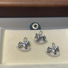 S925纯银摇摇马精工马上有钱斑木马吊坠DIY水晶手链珍珠项链银饰