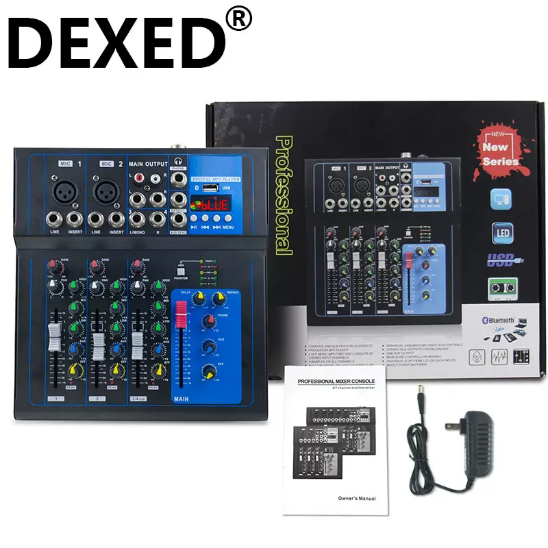 专业F4数字调音台蓝牙MP3 12V设备音响家庭聚会派对舞台4路调音台